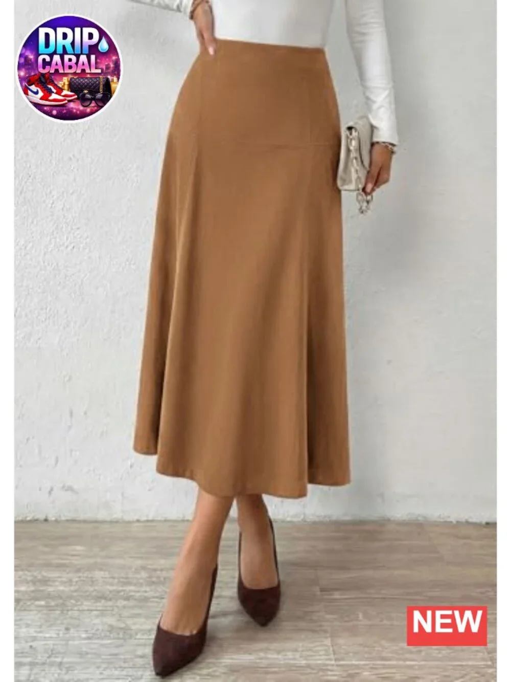 Faux Suede High Waist A Line Midi Skirt